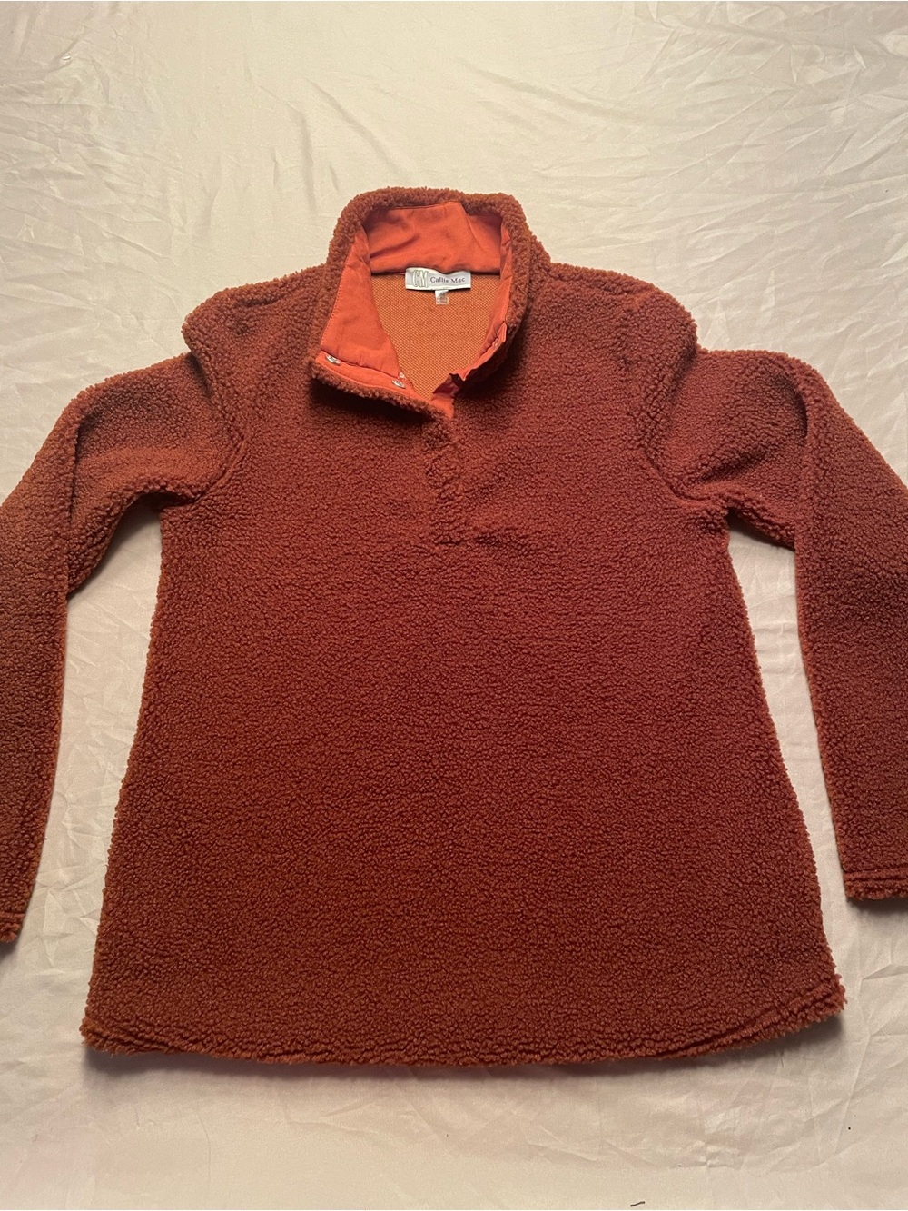 Callie Mac Cozy Rust Orange Sherpa Pullover Sweater - Women’s Medium + Pockets